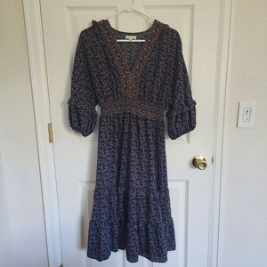 Max Studio Boho Blue and Brown Patterned Dress SMALL